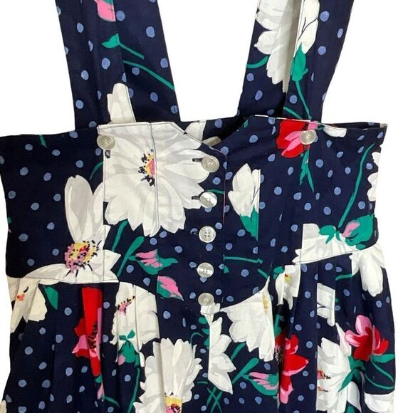 Vintage Clues Collection 10 Overall Dress Black Floral Adjustable Straps Cotton - Picture 2 of 14